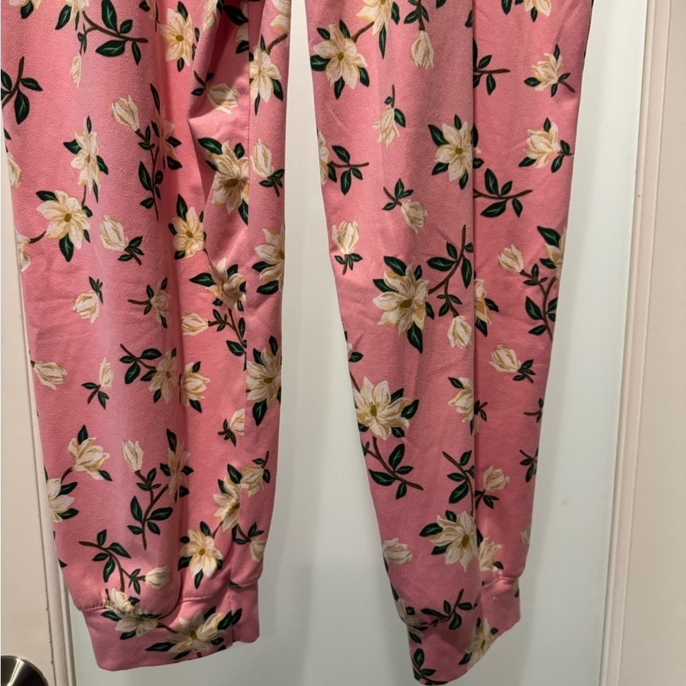 DRAPER JAMES Floral Pink Jogger Pants Size L Cottagecore Leisure Comfy Soft - Picture 10 of 15